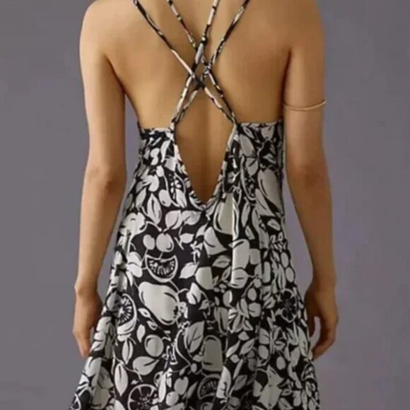 Anthropologie NWT Black Off White Sheer Mini Dress - Picture 2 of 12